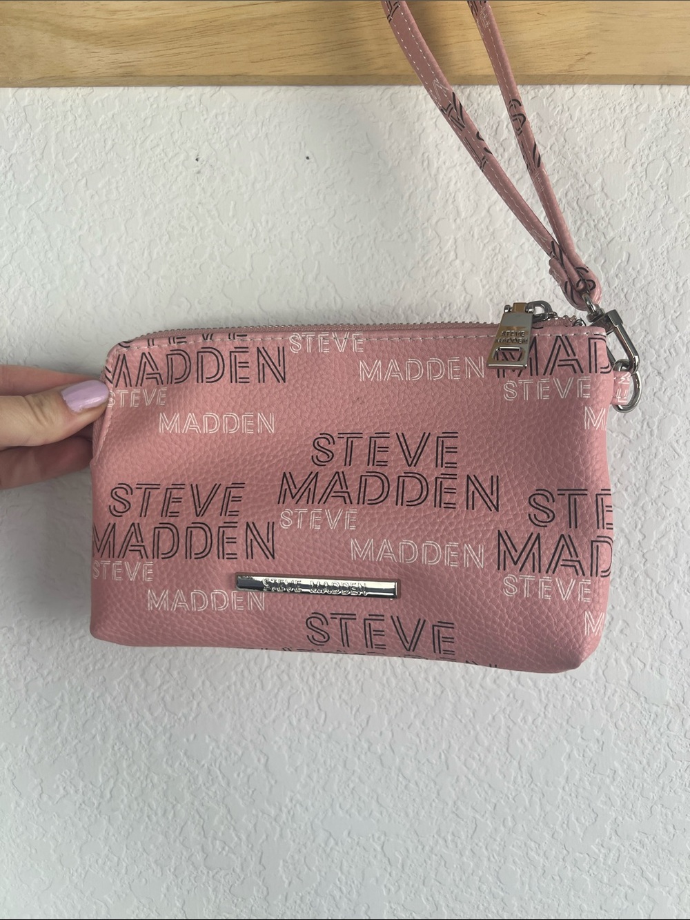 Steve Madden Pink Logo Wristlet Clutch with Detachable Strap
